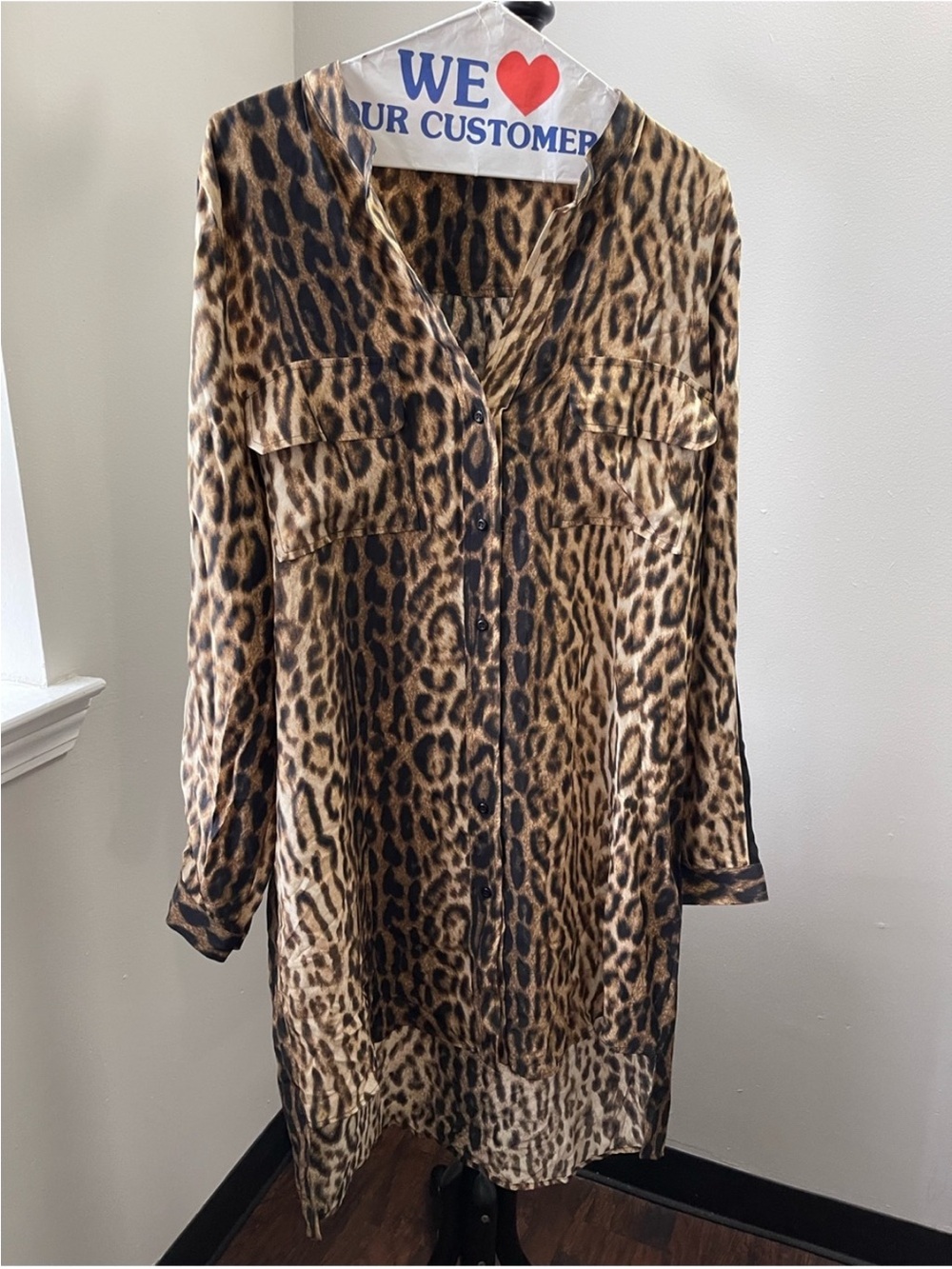 MSGM Leopard Print Button-Front Tunic Dress - Brown/ Black EU 41 Made in Italy